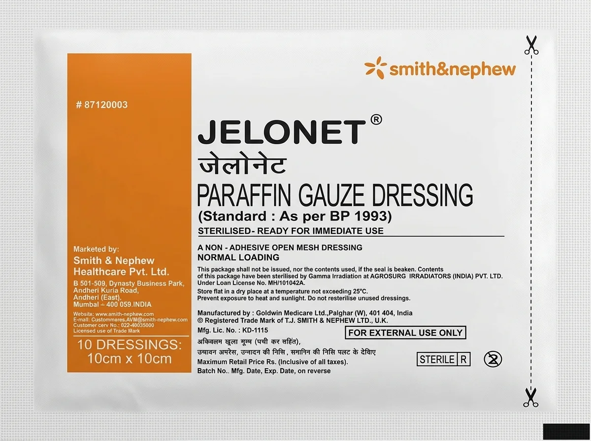 jelonet dressing how long to use Jelonet Paraffin Gauze Dressing 5cm x 5cm Pack of 5 Low-Adherent Sterile Open-Weave
